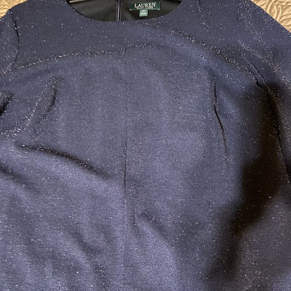 Lauren by Ralph Lauren navy shimmer shift dress with bell sleeves. - Picture 4 of 10
